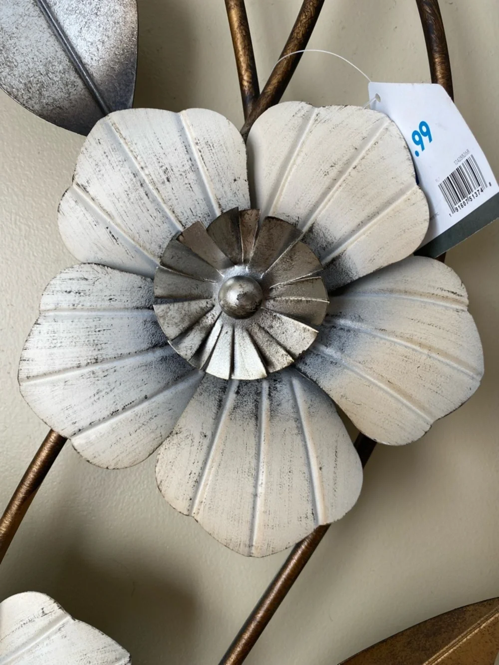 Metal Floral Wall Art Panel in White, Silver, Bronze & Black